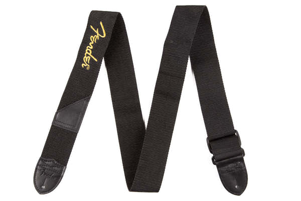 Fender 2" Schwarzer Poly-Gurt mit gelbem Logo