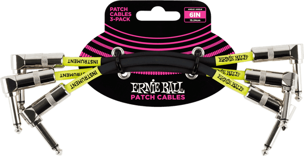 Cables Instrument Patch Pack de 3 - Coudé - 15CM Noir