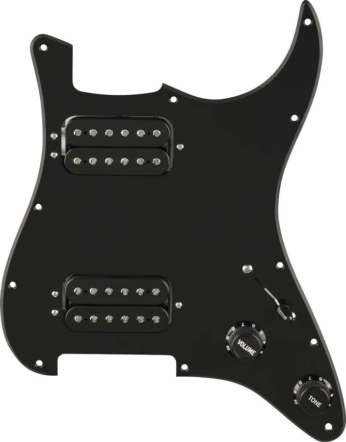 Vorverdrahtetes Strat-Pickguard Quadra Tap HH Schwarz 11-Loch-PG