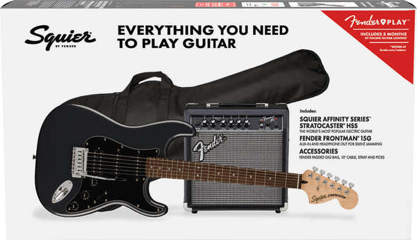Squier Stratocaster HSS Affinity Pack LRL Charcoal Frost Metallizzato