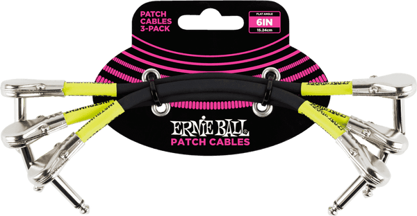 Ernie Ball Cables Instrument Patch Pack de 3 - Coudé Fin - 15CM Noir