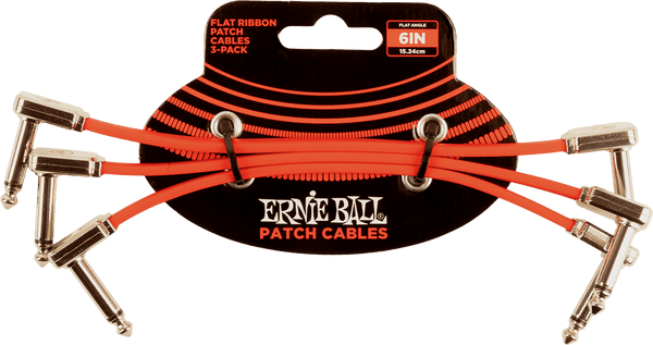 Ernie Ball Cables Instrument Patch Pack de 3 - Coude Fin & Plat - 15 CM - Rouge