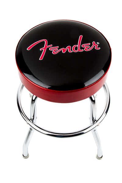 Fender Red Sparkle Logo Barhocker Schwarz Red SPARKLE-chrome 24"