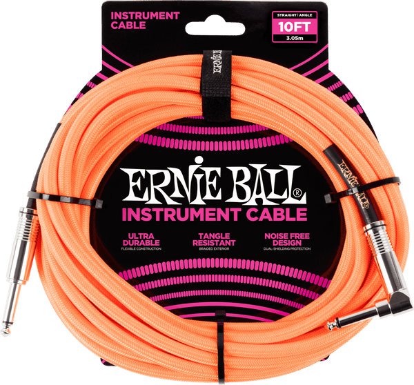 Ernie Ball Instrumentenkabel Geflochtener Mantel Jack/jack Gewinkelt 3M Orange