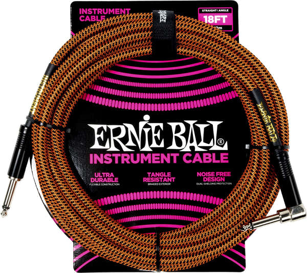 Ernie Ball Geflochtene Abgewinkelte Hülle 5,5m Orange und Schwarz