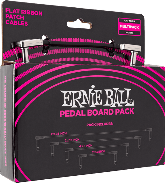 Ernie Ball Pedalboard Pack - 10 Patches en 4 Longueurs Panaches- Coudé Fin & Plat