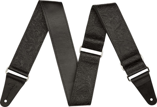 Tooled Leather Guitar Strap 2 Black
