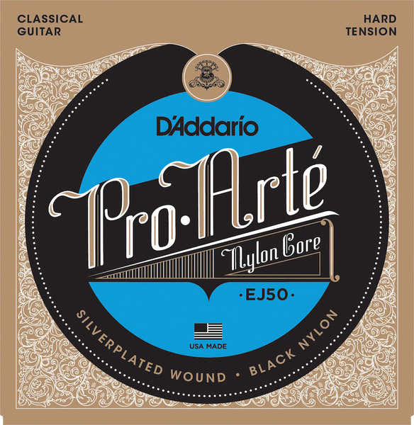 D'ADDARIO EJ50 PRO-ARTE BLACK NYLON CLASSICAL GUITAR STRINGS HARD TENSION