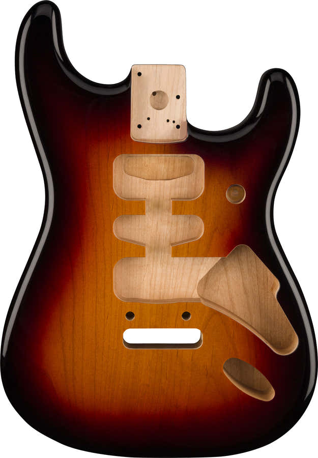 Deluxe Stratocaster HSH, Korpus aus Erle, Stegmontage mit 2 Punkten, 3-farbiges Sunburst