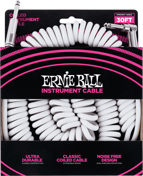 Ernie Ball Gedrehte Instrumentenkabel Jack/jack Abgewinkelt 9M Weiß