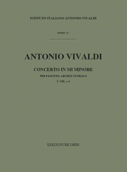 Ricordi Vivaldi A. - Concerto In Mi Min. RV 484 - F.viii/6 - Basson