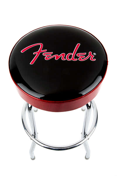 Fender Red Sparkle Logo Barhocker Schwarz Red SPARKLE-chrome 30"
