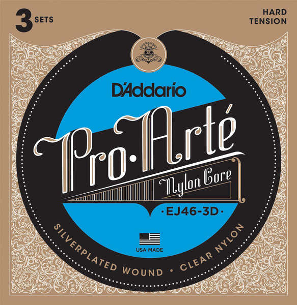 D'ADDARIO EJ46-3D PRO-ARTE NYLON CLASSICAL GUITAR STRINGS HARD TENSION 3 SETS