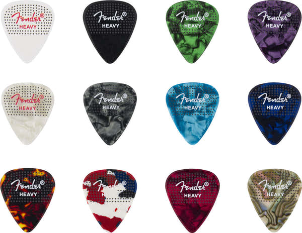 Fender 351 Gepunktete Zelluloid-Plektren, Packung mit 12, schwer