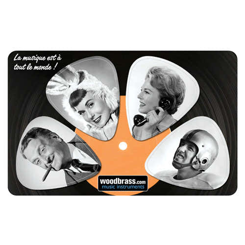Pikcard Fifties Woodbrass Carte 4 Médiators Détachables