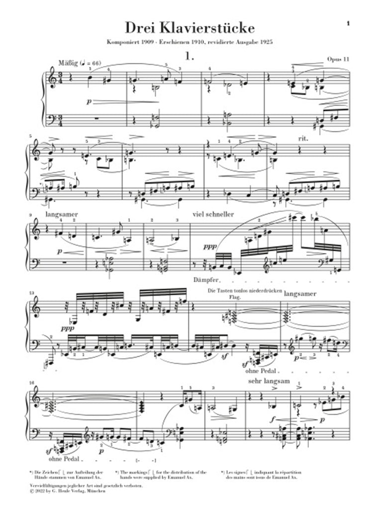 SCHONBERG ARNOLD - THREE PIANO PIECES OP.11