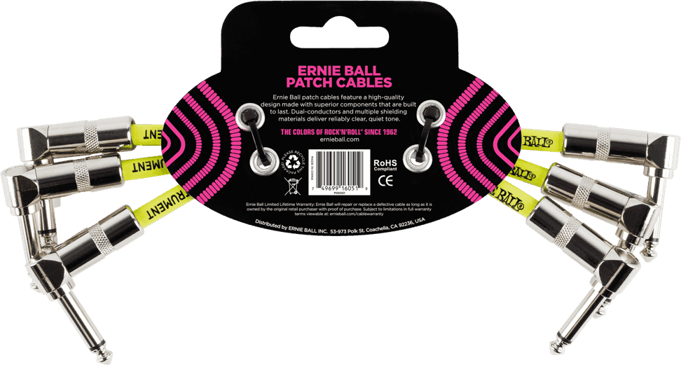 Cables Instrument Patch Pack de 3 - Coudé - 15CM Blanc