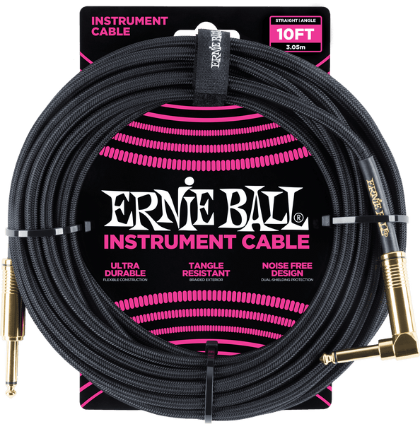 Cables Instrument Gaine Tisse Jack/jack Coudé 3M Noir