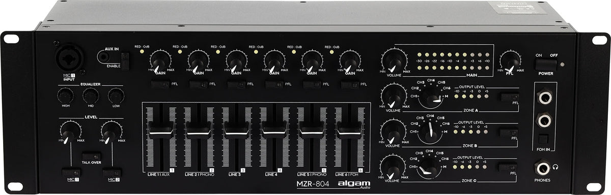 MZR 804 - rack-mountable 4 zone mixer 6 + 2 input
