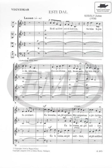 Kodaly Z. - Esti Dal - 4 Voix Mixtes