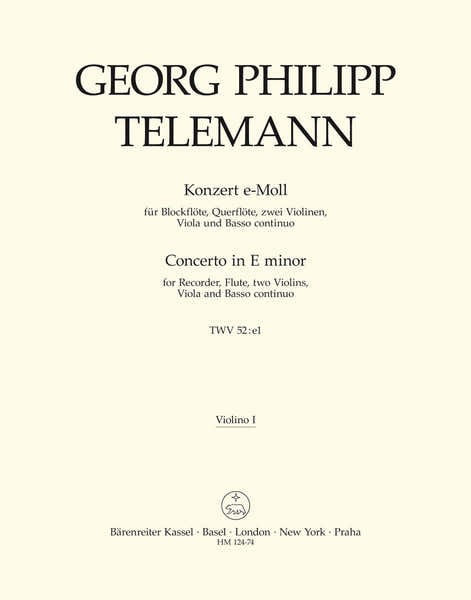 Telemann G. Ph. - Concerto En Mi Mineur Pour Flb Alto Fl Cordes Et Bc