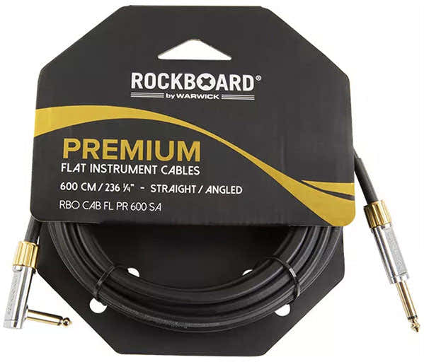 Flaches Instrumentenkabel Premium - 600 cm - Gerade/Abgewinkelt - Schwarz