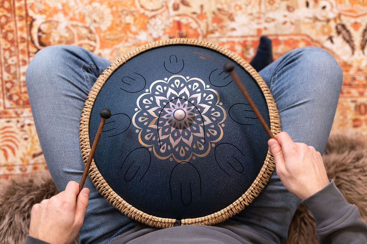 Octave Steel Tongue Drum Bleu + Gravure D Amara