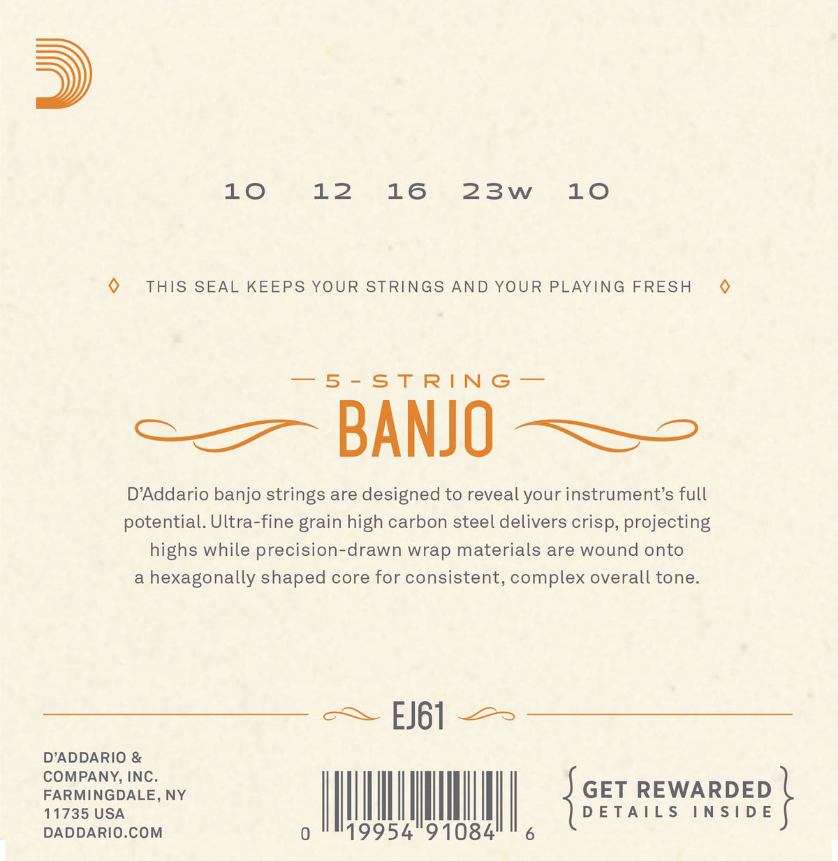 EJ61 Jeu Nickel pour Banjo 5 Cordes 10-23 Medium