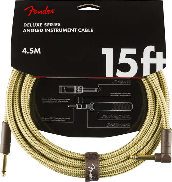 Fender DELUXE INSTRUMENT CABLE STRAIGHT/ANGLE 15' TWEED