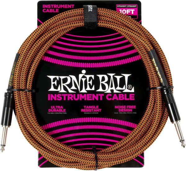 Ernie Ball Geflochtene Hülle 3m Orange und Schwarz