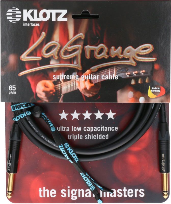 LA-grange Câble Instr. Noir 3M Jack Mono - Jack Mono Conta En Or