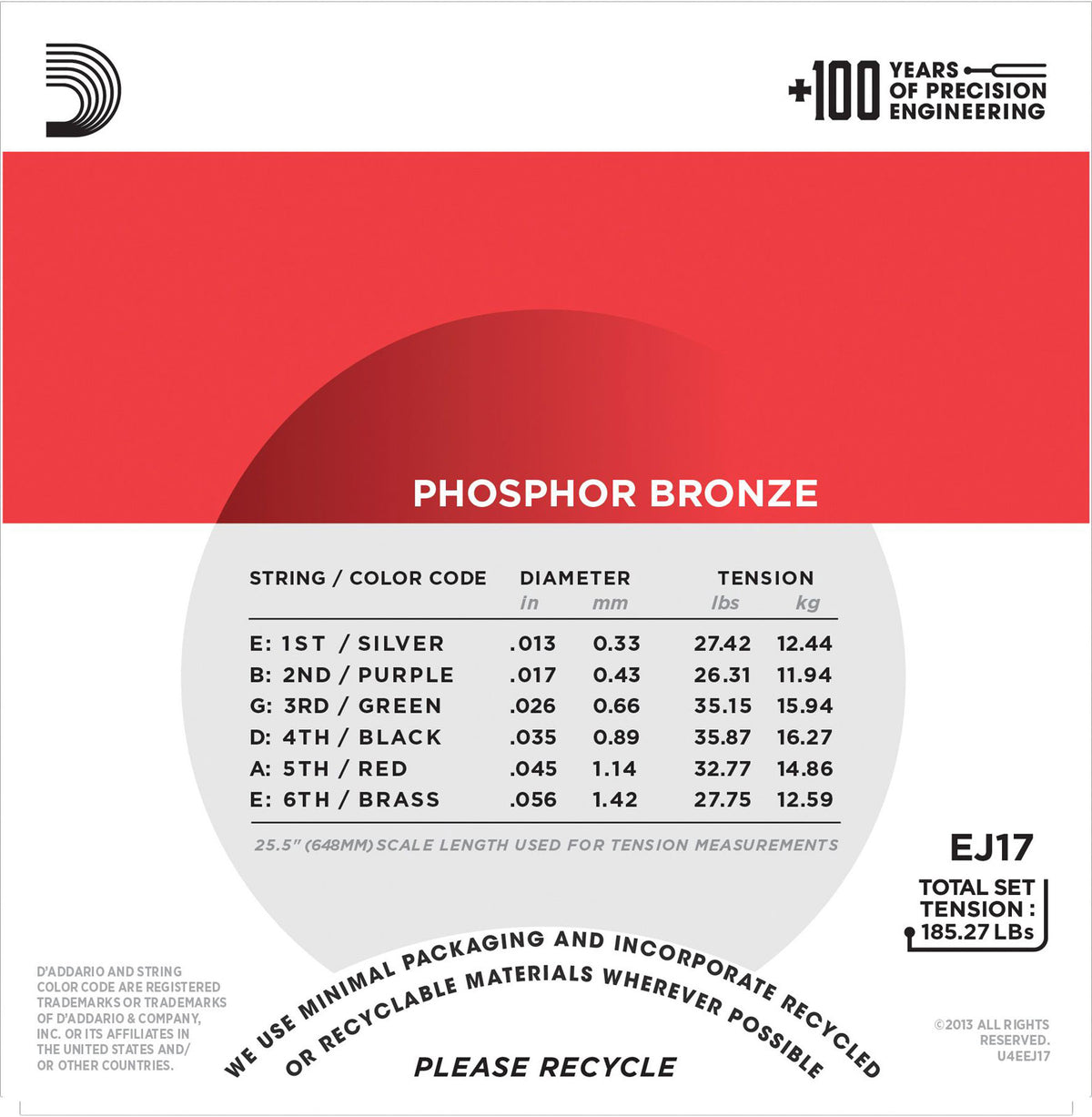 EJ17 PHOSPHOR BRONZE ACOUSTIC GUITAR STRINGS MEDIUM 13-56