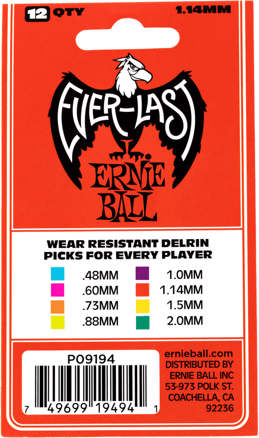 Médiators Everlast Sachet de 12 Rouge 1,14Mm