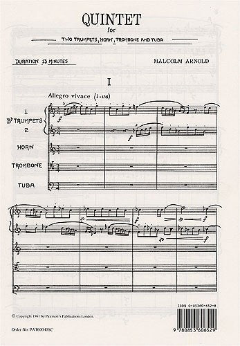ARNOLD MALCOLM - QUINTET FOR 2 TRUMPETS HORN TROMBONE AND TUBA - STUDY SCORE