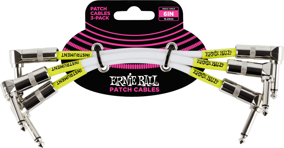 Cables Instrument Patch Pack de 3 - Coudé - 15CM Blanc