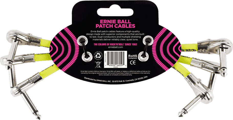 Cables Instrument Patch Pack de 3 - Coudé Fin - 15CM Noir