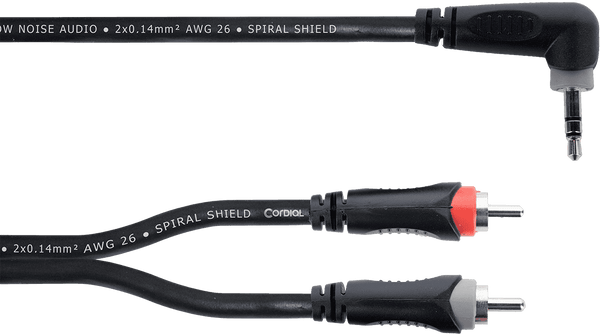 Y-Kabel Abgewinkelte Stereo-Mini-Klinke / 2 RCA 1,5 M