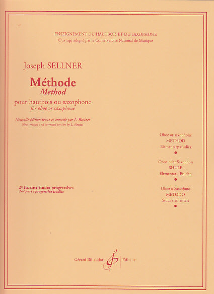 Billaudot Sellner Joseph - Methode Vol.2 - Etudes Progressives - Pour Hautbois Ou Saxophone