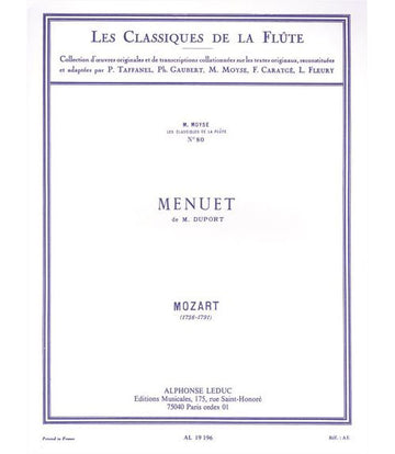 Mozart W.a. - Menuet De M. Duport - Flûte et Piano