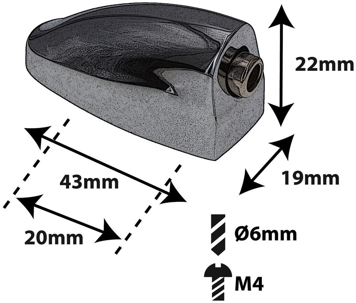 L25SDTT-BK - Coquille Caisse Claire / Tom - Noire - 20mm (x1)
