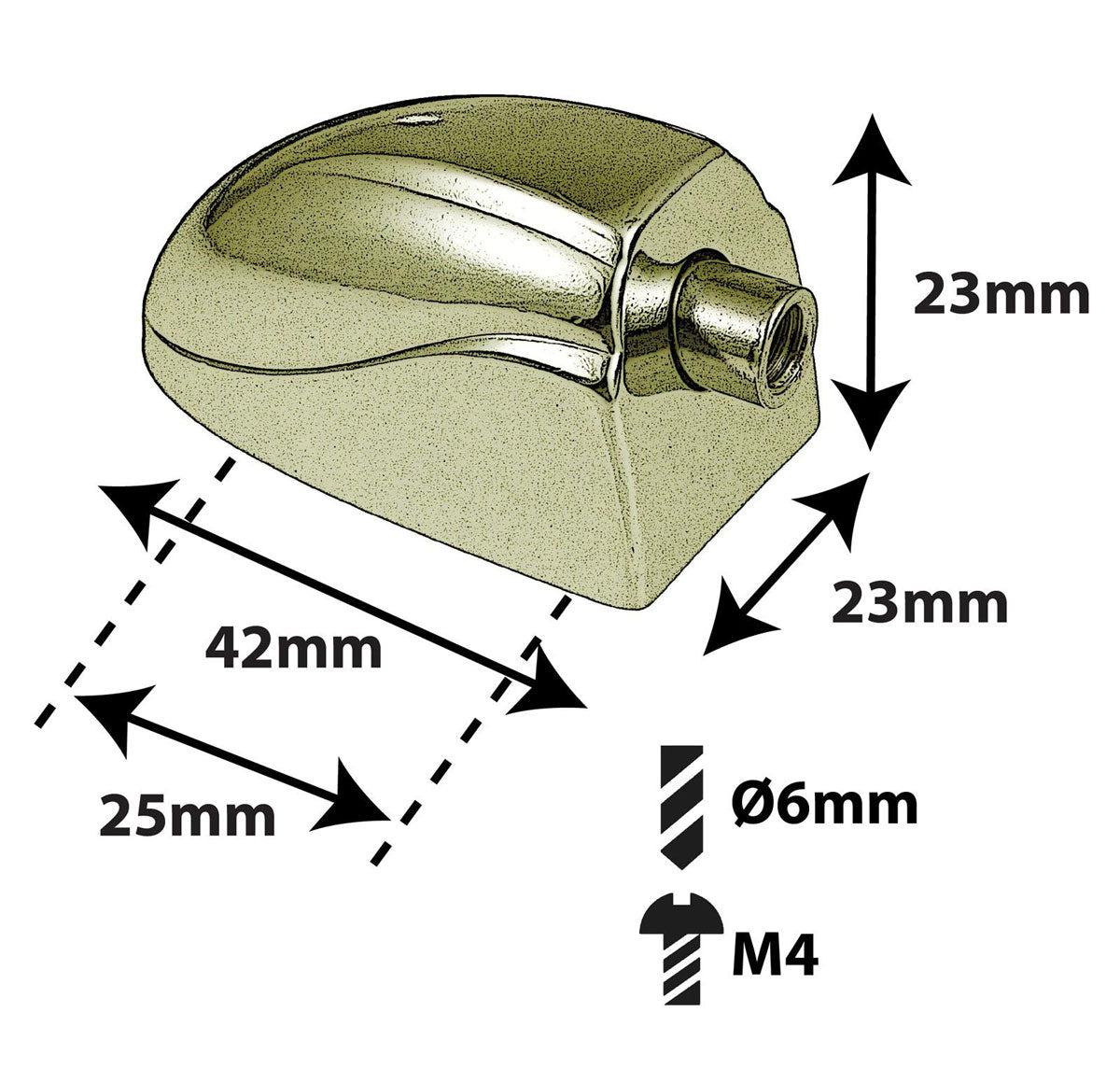 L20SDTT-BR Blocchetto per Cassa/Tom 25mm Dorato X1