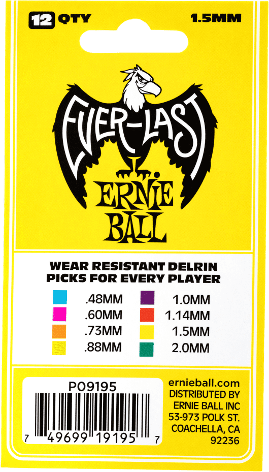 Médiators Everlast Sachet de 12 Jaune 1,5Mm