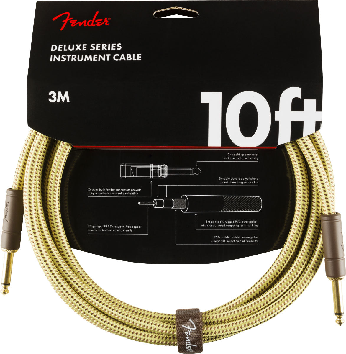 Fender DELUXE INSTRUMENT CABLE STRAIGHT/STRAIGHT 10' TWEED