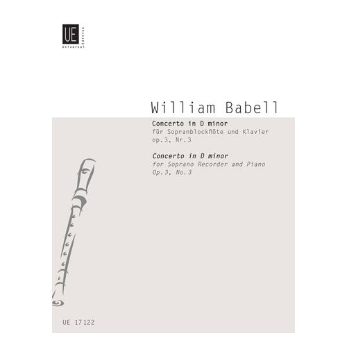 Universal Edition Babell - Concerto No. 3 Op. 3/3 - Descant Flute A Bec et Piano