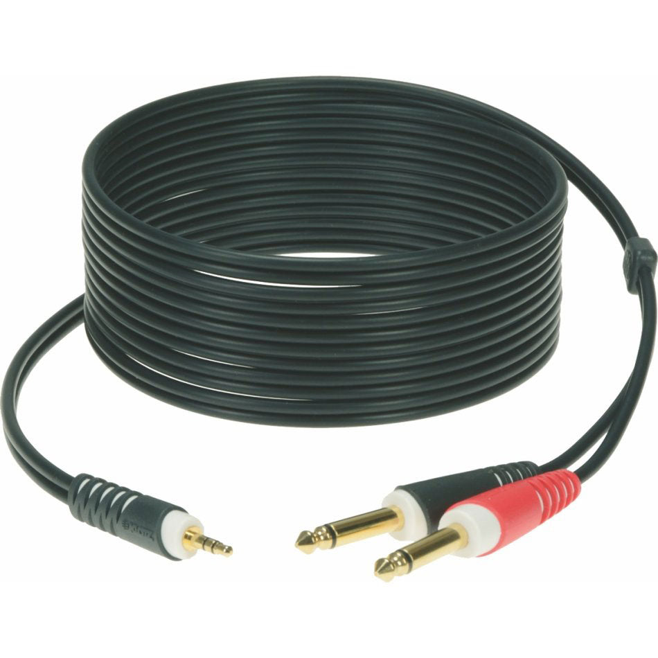 Klotz CABLE Y BLACK 2M MINI JACK 3P - 2X JACK 2P GOLD CONTACT