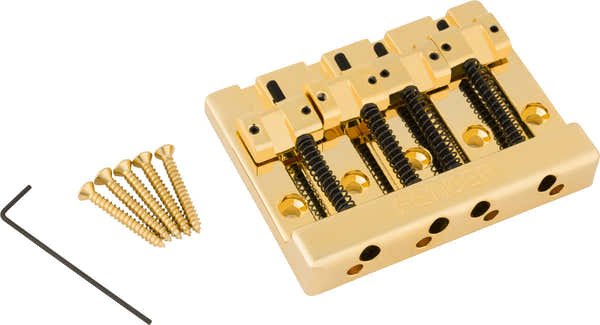 Fender HiMass 4-Saiten-Bassbrücken-Baugruppe mit Zinkreitern Gold