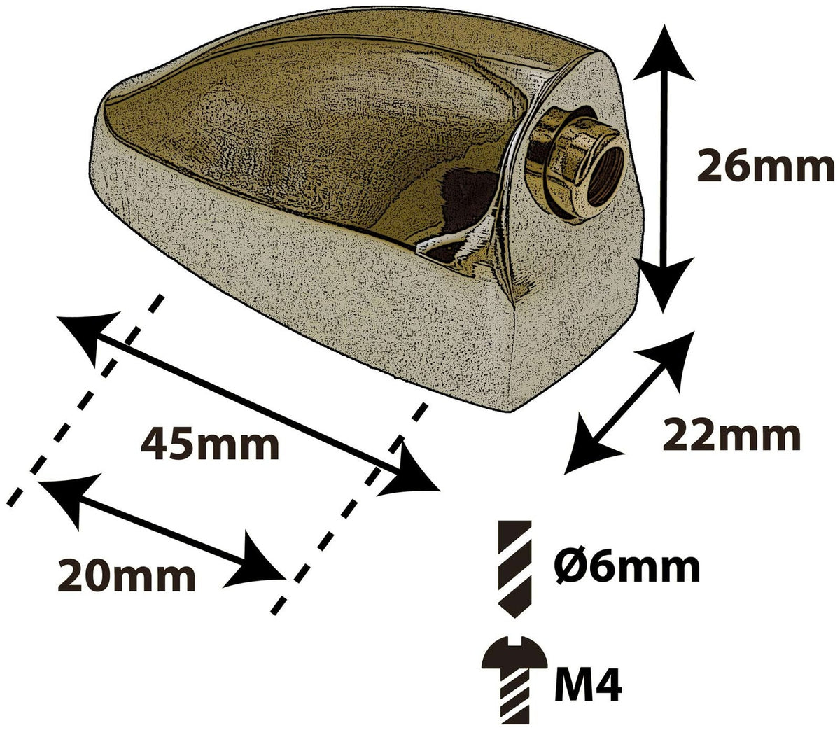 L25BD-BR - Bassdrum Spannböckchen - Messingfarben - 20mm (x1)