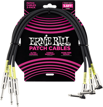 Cavi Strumento Patch Pack Da 3 - Dritti /Angolati - 46CM Nero