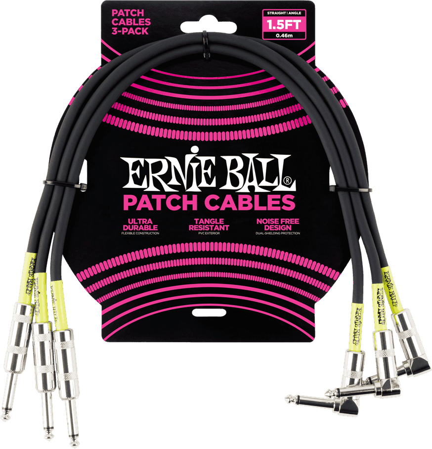 Cavi Strumento Patch Pack Da 3 - Dritti /Angolati - 46CM Nero