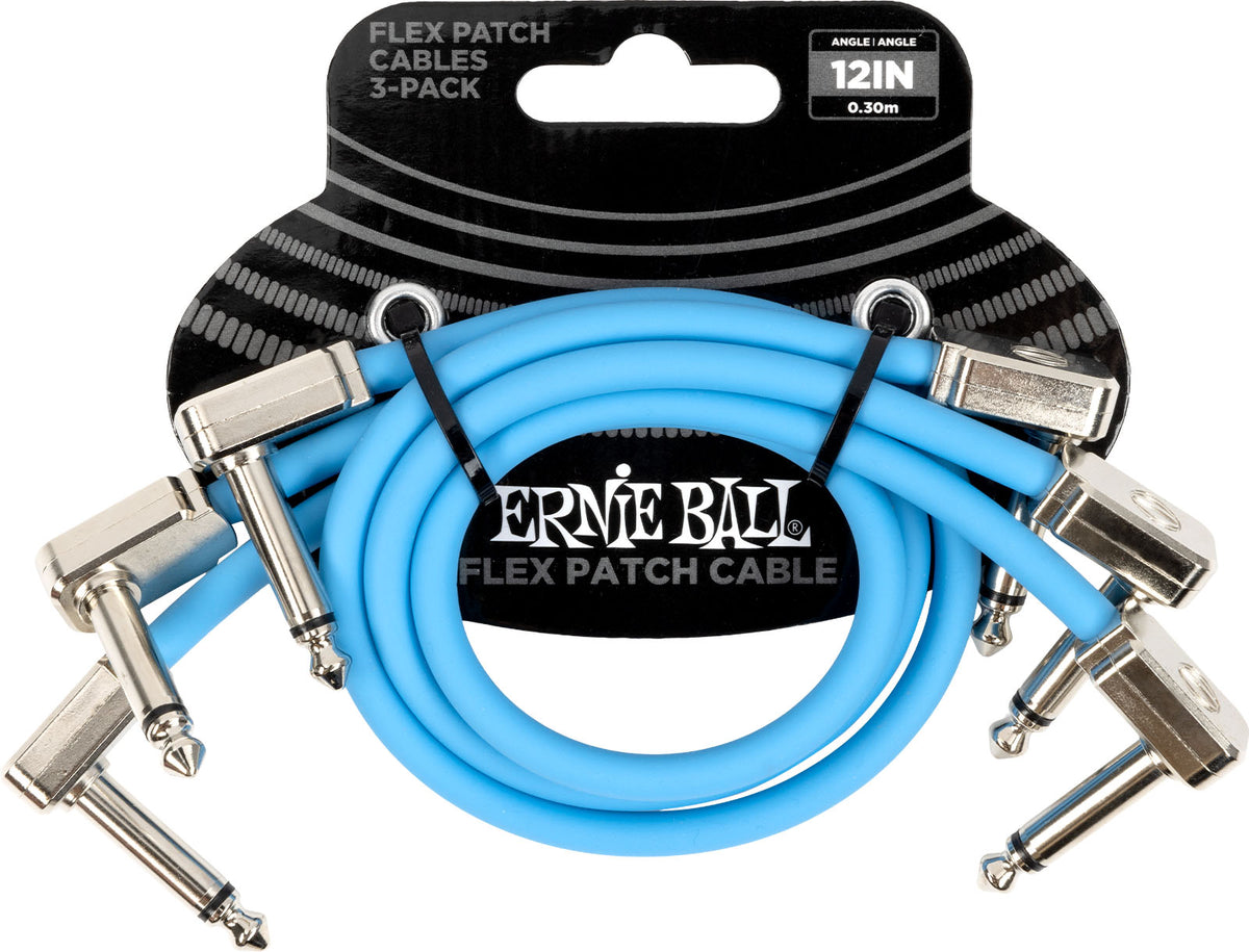 Ernie Ball Cable Patch Flex 30CM - Pack 3 Bleu